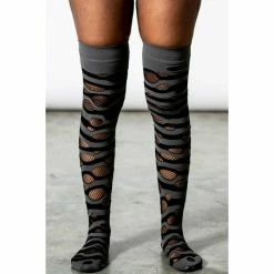 Over The Knee Socks KILLSTAR - Wretched Soul Distress - Black / Ash