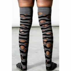 Over The Knee Socks KILLSTAR - Wretched Soul Distress - Black / Ash -Bracelets Shop WRETCHED SOUL DISTRESS SOCKS BLACK ASH D x1600