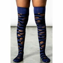 Over The Knee Stockings KILLSTAR - Wretched Soul Distress - Black / Midnight
