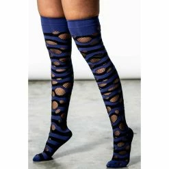Over The Knee Stockings KILLSTAR - Wretched Soul Distress - Black / Midnight -Bracelets Shop WRETCHED SOUL DISTRESS SOCKS BLACK MIDNIGHT D x1600