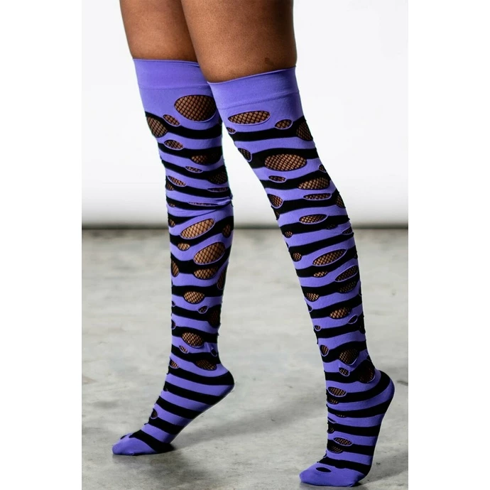 Over The Knee Socks KILLSTAR - Wretched Soul Distress - Black / Plum 4 Over The Knee Socks KILLSTAR - Wretched Soul Distress - Black / Plum - Image 2
